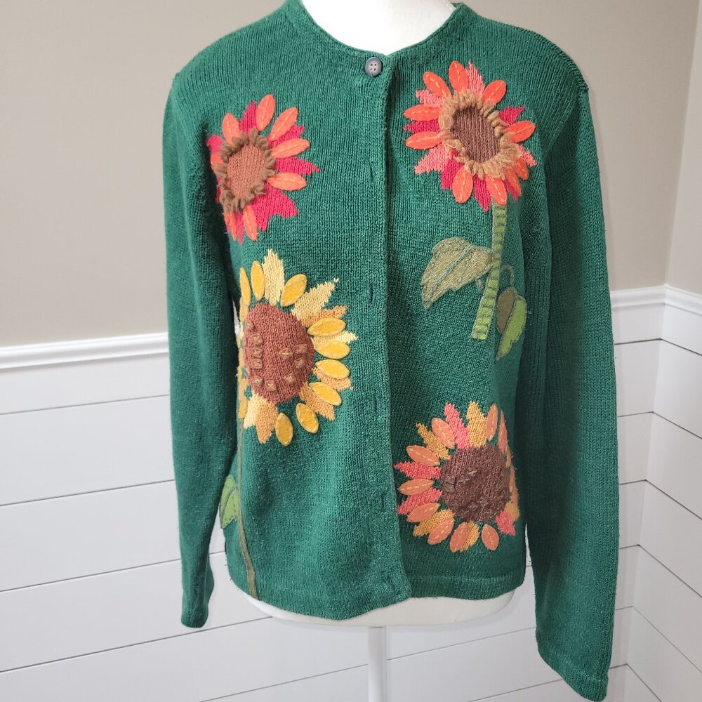 Vintage Avery Isle Emboidered/Felt Applique Cardigan- Size M
